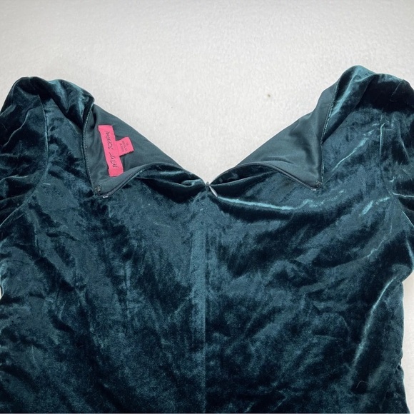 Betsey Johnson Velvet Wrap Dress Green V Neck Sz 10 Long Sleeve Midi Sexy - Picture 11 of 12